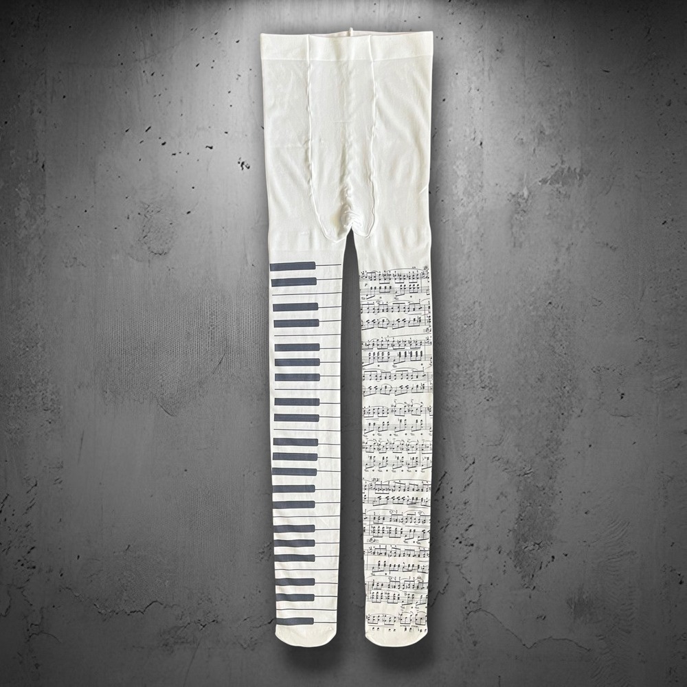 Piano Keys Sheet Music Tights One Size Black & White